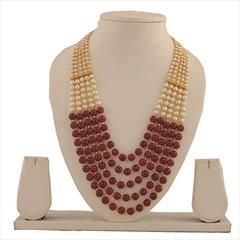 Red and Maroon, White and Off White color Necklace in Copper studded with Beads, Cubic Zirconia & Gold Rodium Polish : 1711719