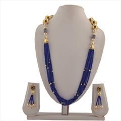 Blue color Necklace in Copper studded with Beads, Cubic Zirconia & Gold Rodium Polish : 1711731