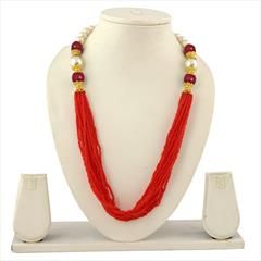 Red and Maroon color Necklace in Copper studded with Beads & Gold Rodium Polish : 1711758