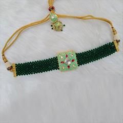 Green color Necklace in Copper studded with Kundan & Gold Rodium Polish : 1711793
