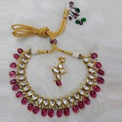 Pink and Majenta color Necklace in Copper studded with Kundan & Gold Rodium Polish : 1711872
