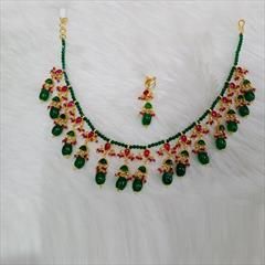 Green, Red and Maroon color Necklace in Copper studded with Kundan & Gold Rodium Polish : 1711875