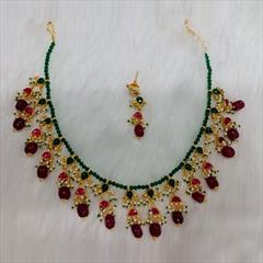 Green, Red and Maroon color Necklace in Copper studded with Kundan & Gold Rodium Polish : 1711877
