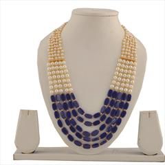 Blue, White and Off White color Necklace in Copper studded with Pearl & Gold Rodium Polish : 1711890