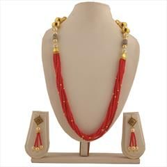 Red and Maroon color Necklace in Copper studded with Beads, Pearl & Gold Rodium Polish : 1711912