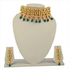 Green color Necklace in Copper studded with Beads, Pearl & Gold Rodium Polish : 1711913