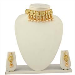 White and Off White color Necklace in Copper studded with Beads, Kundan & Gold Rodium Polish : 1711942
