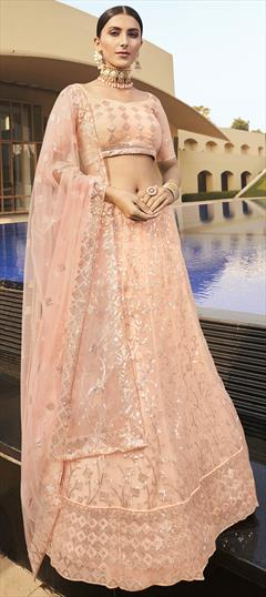 Festive, Wedding Pink and Majenta color Lehenga in Net fabric with A Line Resham, Sequence, Thread work : 1711982