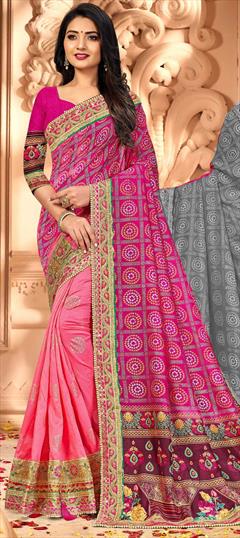 Casual, Traditional Pink and Majenta color Saree in Art Silk, Silk fabric with South Bandhej, Printed work : 1712034