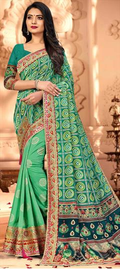Casual, Traditional Green color Saree in Art Silk, Silk fabric with South Bandhej, Printed work : 1712037