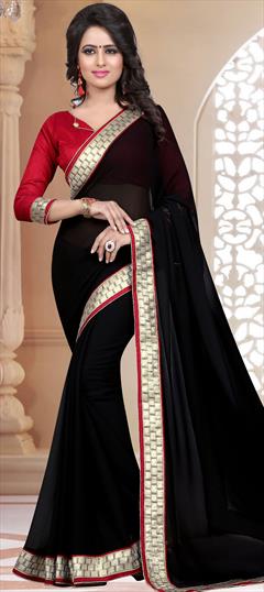 Casual, Party Wear Black and Grey color Saree in Georgette fabric with Classic Border work : 1712481