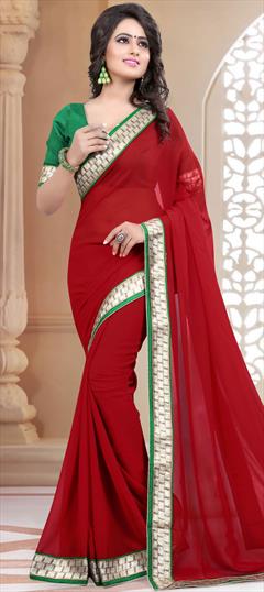 Casual, Party Wear Red and Maroon color Saree in Georgette fabric with Classic Border work : 1712482