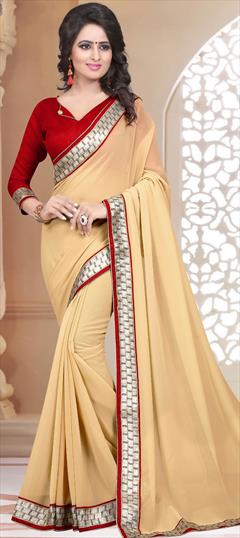 Casual, Party Wear Beige and Brown color Saree in Georgette fabric with Classic Border work : 1712483