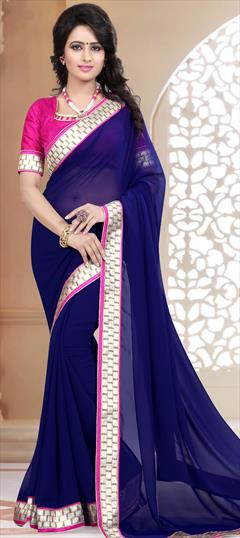 Casual, Party Wear Blue color Saree in Georgette fabric with Classic Border work : 1712484