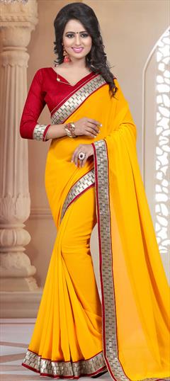 Casual, Party Wear Yellow color Saree in Georgette fabric with Classic Border work : 1712487