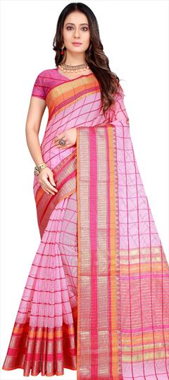 Casual, Traditional Pink and Majenta color Saree in Art Silk, Silk fabric with South Weaving work : 1712881