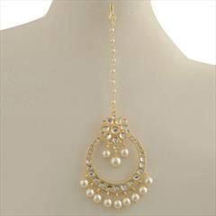 White and Off White color Mang Tikka in Brass studded with Pearl & Gold Rodium Polish : 1713023
