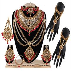 Red and Maroon color Bridal Jewelry in Metal Alloy studded with Austrian diamond & Gold Rodium Polish : 1713107