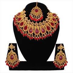 Red and Maroon color Necklace in Metal Alloy studded with Austrian diamond, Kundan & Gold Rodium Polish : 1713111