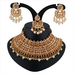 Beige and Brown color Necklace in Metal Alloy studded with Austrian diamond, Kundan & Gold Rodium Polish : 1713113