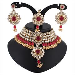 Red and Maroon color Necklace in Metal Alloy studded with Austrian diamond, Kundan & Gold Rodium Polish : 1713114
