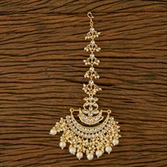 White and Off White color Mang Tikka in Brass studded with Kundan & Gold Rodium Polish : 1713179