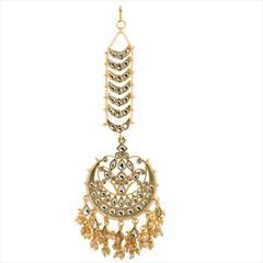White and Off White color Mang Tikka in Brass studded with Kundan & Gold Rodium Polish : 1713186
