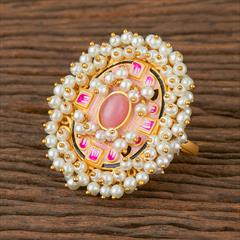 Pink and Majenta color Ring in Brass studded with Kundan & Gold Rodium Polish : 1713270