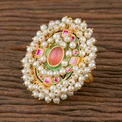 Green color Ring in Brass studded with Kundan & Gold Rodium Polish : 1713284