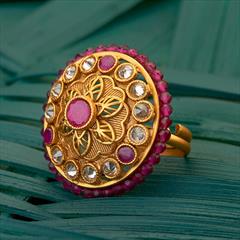 Gold color Ring in Brass studded with Beads & Gold Rodium Polish : 1713289