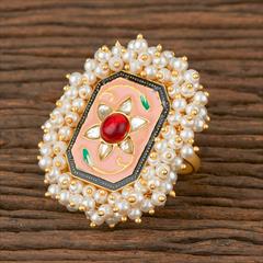 Multicolor color Ring in Brass studded with Kundan & Gold Rodium Polish : 1713299