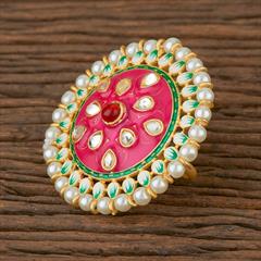 Multicolor color Ring in Brass studded with Kundan & Gold Rodium Polish : 1713300