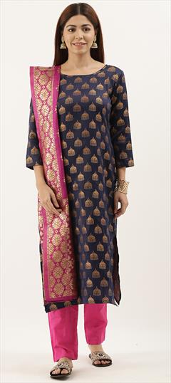 Casual Blue color Salwar Kameez in Jacquard fabric with Straight Weaving work : 1713555