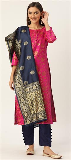 Casual Pink and Majenta color Salwar Kameez in Jacquard fabric with Straight Weaving work : 1713564