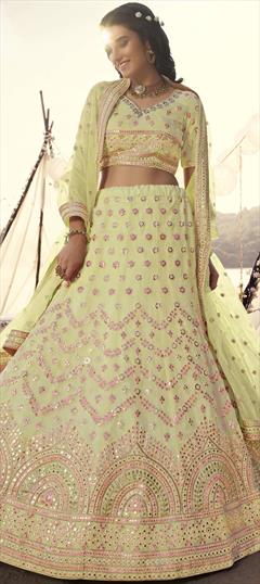 Festive, Reception White and Off White color Lehenga in Organza Silk fabric with A Line Mirror, Thread work : 1713617