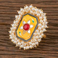 Multicolor color Ring in Brass studded with Kundan, Pearl & Gold Rodium Polish : 1713679