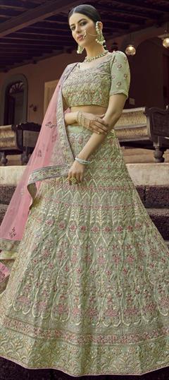 Festive, Wedding Green color Lehenga in Georgette fabric with A Line Gota Patti, Resham work : 1713905