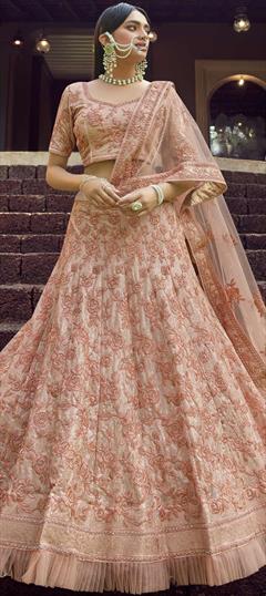 Festive, Wedding Pink and Majenta color Lehenga in Georgette fabric with A Line Resham, Sequence work : 1713907