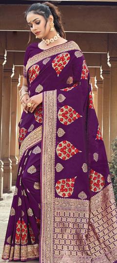 Traditional Purple and Violet color Saree in Art Silk, Silk fabric with South Weaving work : 1713940