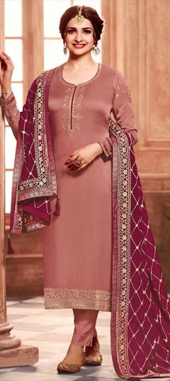 Festive, Party Wear Pink and Majenta color Salwar Kameez in Georgette fabric with Straight Embroidered, Stone, Thread work : 1714590