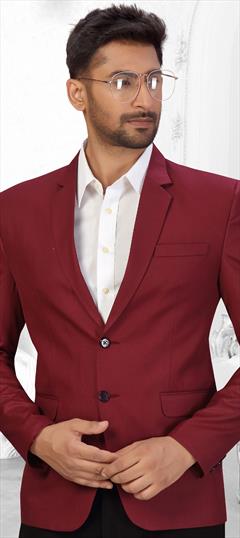 Red and Maroon color Blazer in Linen fabric with Thread work : 1717564
