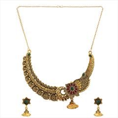 Green, Red and Maroon color Necklace in Metal Alloy studded with CZ Diamond & Gold Rodium Polish : 1718896