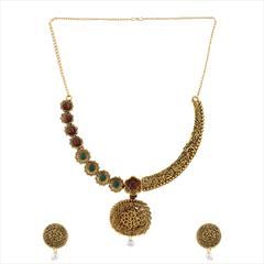 Green, Red and Maroon color Necklace in Metal Alloy studded with CZ Diamond & Enamel : 1718900