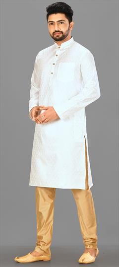 White and Off White color Kurta Pyjamas in Jacquard fabric with Weaving work : 1719174