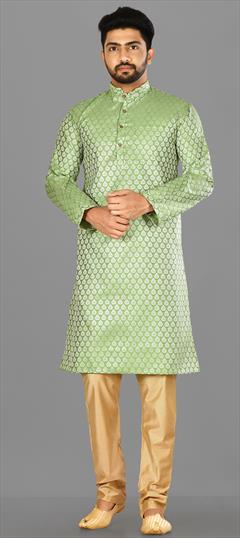 Green color Kurta Pyjamas in Jacquard fabric with Weaving work : 1719179