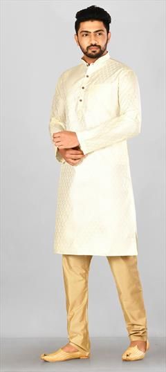 White and Off White color Kurta Pyjamas in Jacquard fabric with Weaving work : 1719181