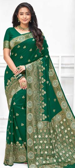 Traditional Green color Saree in Art Silk, Silk fabric with South Weaving work : 1719526