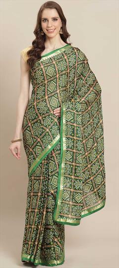 Festive, Party Wear Green color Saree in Georgette fabric with Classic Bandhej, Gota Patti work : 1720110