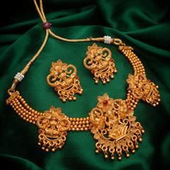 Red and Maroon color Necklace in Copper studded with CZ Diamond & Gold Rodium Polish : 1720882
