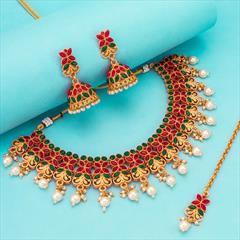 Multicolor color Necklace in Metal Alloy studded with Kundan, Pearl & Gold Rodium Polish : 1720913